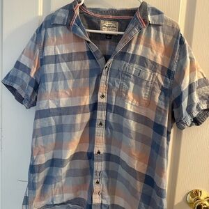 Dry Goods Casual Blue and Peach Plaid Shirt
